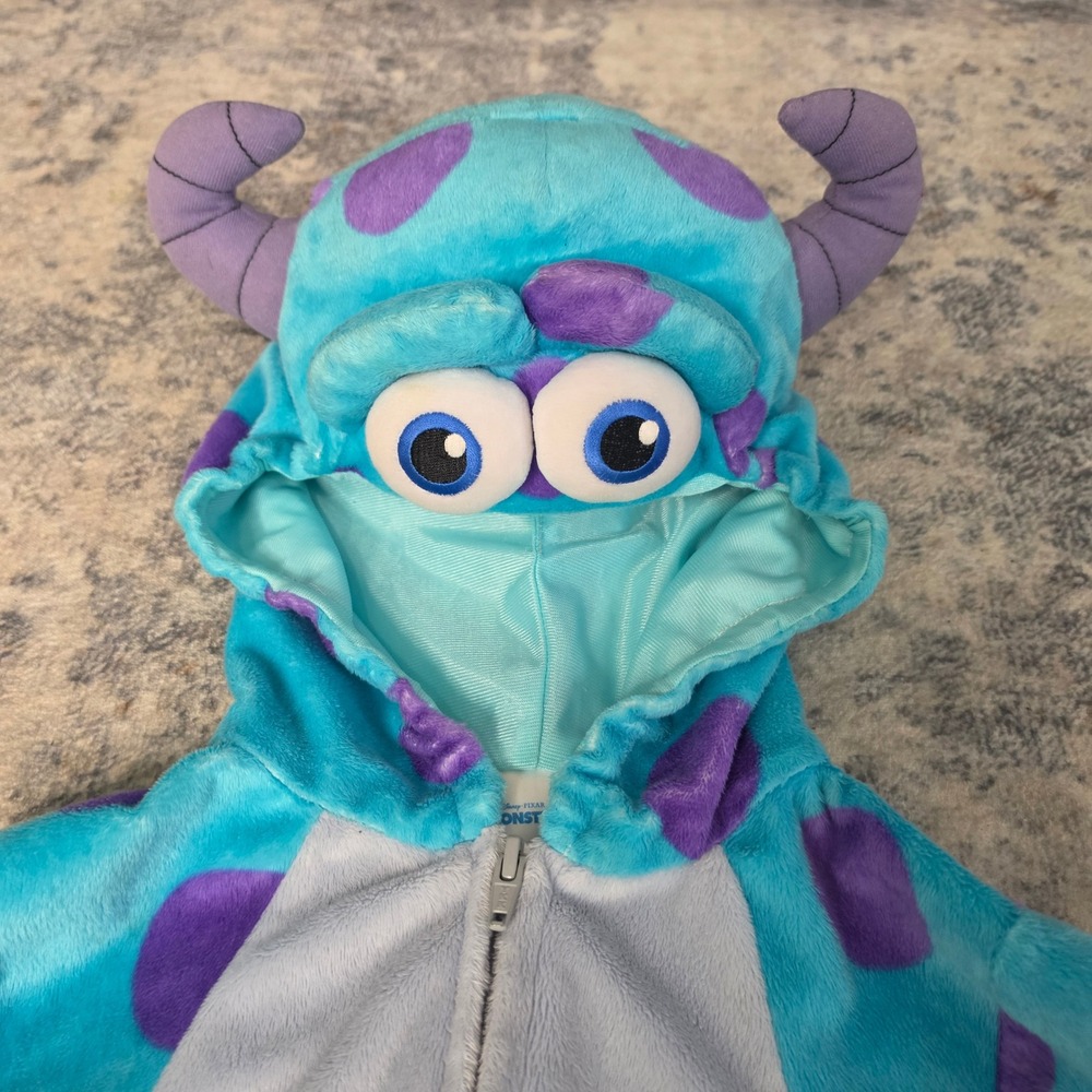 Disney Costume Kids 3T Blue Sulley Monsters Inc Plush Zip Up Jumpsuit Outfit - Picture 3 of 6